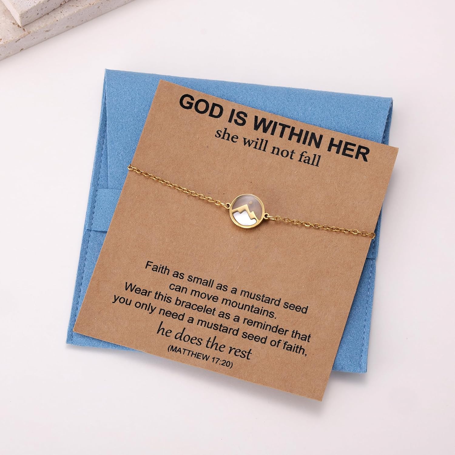 MIXJOY Christian Bracelet for Women - Gold Mountain Mustard Seed Charm with Scripture Card, Religious Bracelet for Pastor Believer, Faith Jewelry Gift for Birthday Easter Confirmation Baptism - Image 7