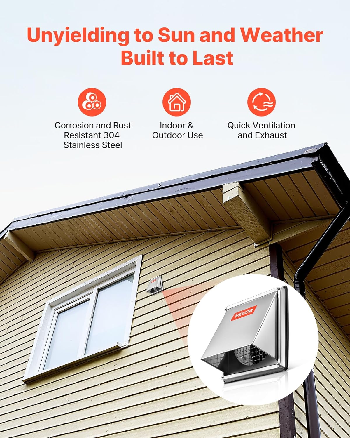 VEVOR 4 inch External Extractor Wall Vent Cover, Square AC Vent Gable Cover, Premium Stainless Steel & with Built-in a Protection Screen, for House,Bathroom,Garage,Kitchen,Basement (1 Pack, Silver)