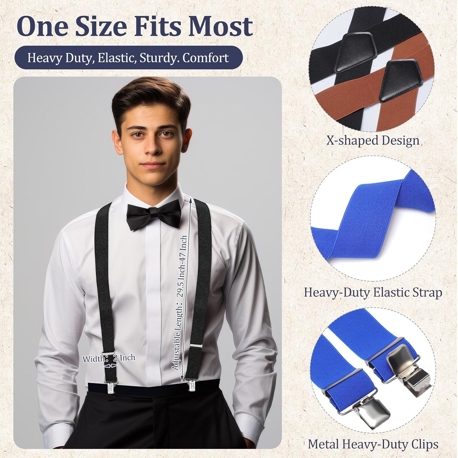 Skylety 4 Pack 2 Inch Adjustable Men's Suspenders Heavy Duty Suspenders with 4 Secure Clips for Jeans and Casual Trousers (Black,Red,Brown,Blue)