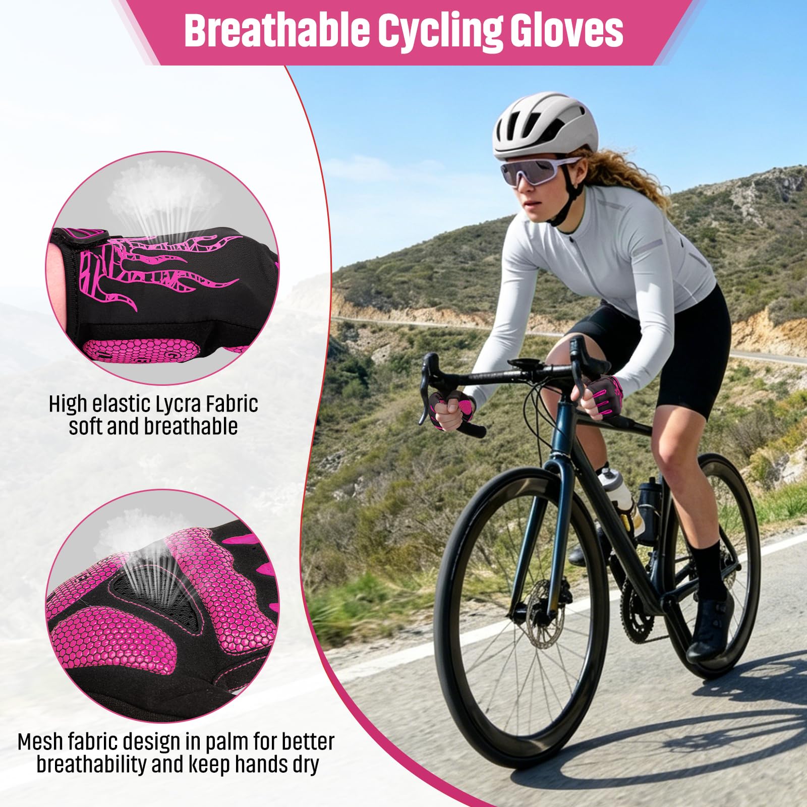 Gants Cyclisme Demi-Doigts Gants Velo Gel Anti-Choc Anti-Dérapage, Respirant Gant Demi Doigt Mitaines Velo Homme, Gants VTT Gel Été de Fitness Sport Escalade pour Homme et Femme