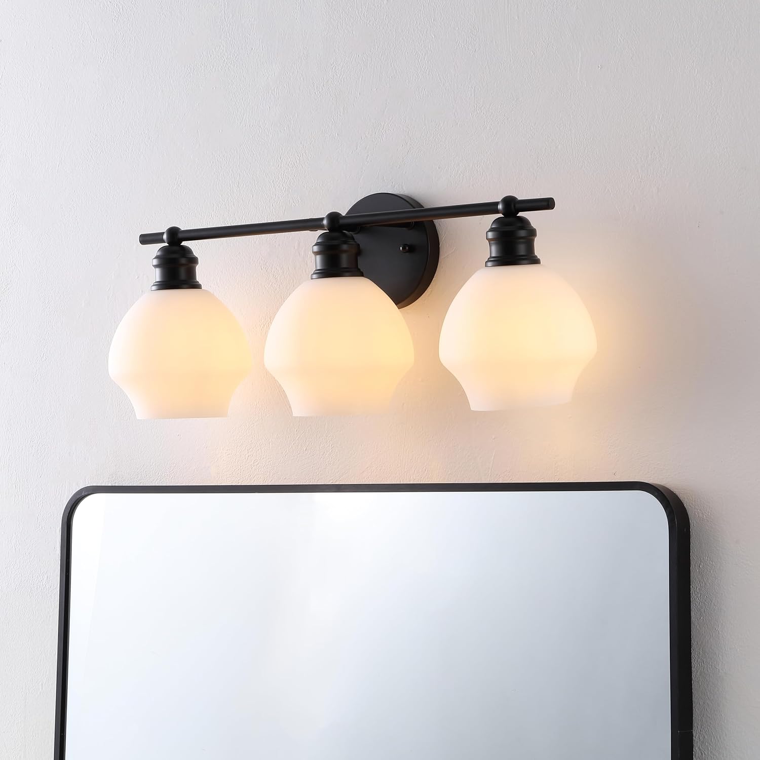 SAFAVIEH Lighting Collection Mylsa Black/White 3-light Wall Sconce Light Fixture Ideal for Bathroom, Entryway, Vanity, Foyer, Hallway, Living Room (LED Bulbs Included)