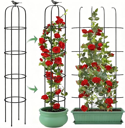 Miniatura 9 de Enrejado de obelisco de jardín de 6.2 pies para plantas trepadoras, tubo de metal inoxidable con revestimiento de plástico resistente, para jardín,