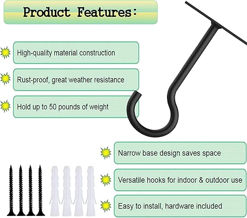 Miniatura 4 de ZEECER Ganchos de techo para plantas colgantes, 3 ganchos de techo de 6 pulgadas para interiores, ganchos inoxidables para colgar plantas, ganchos