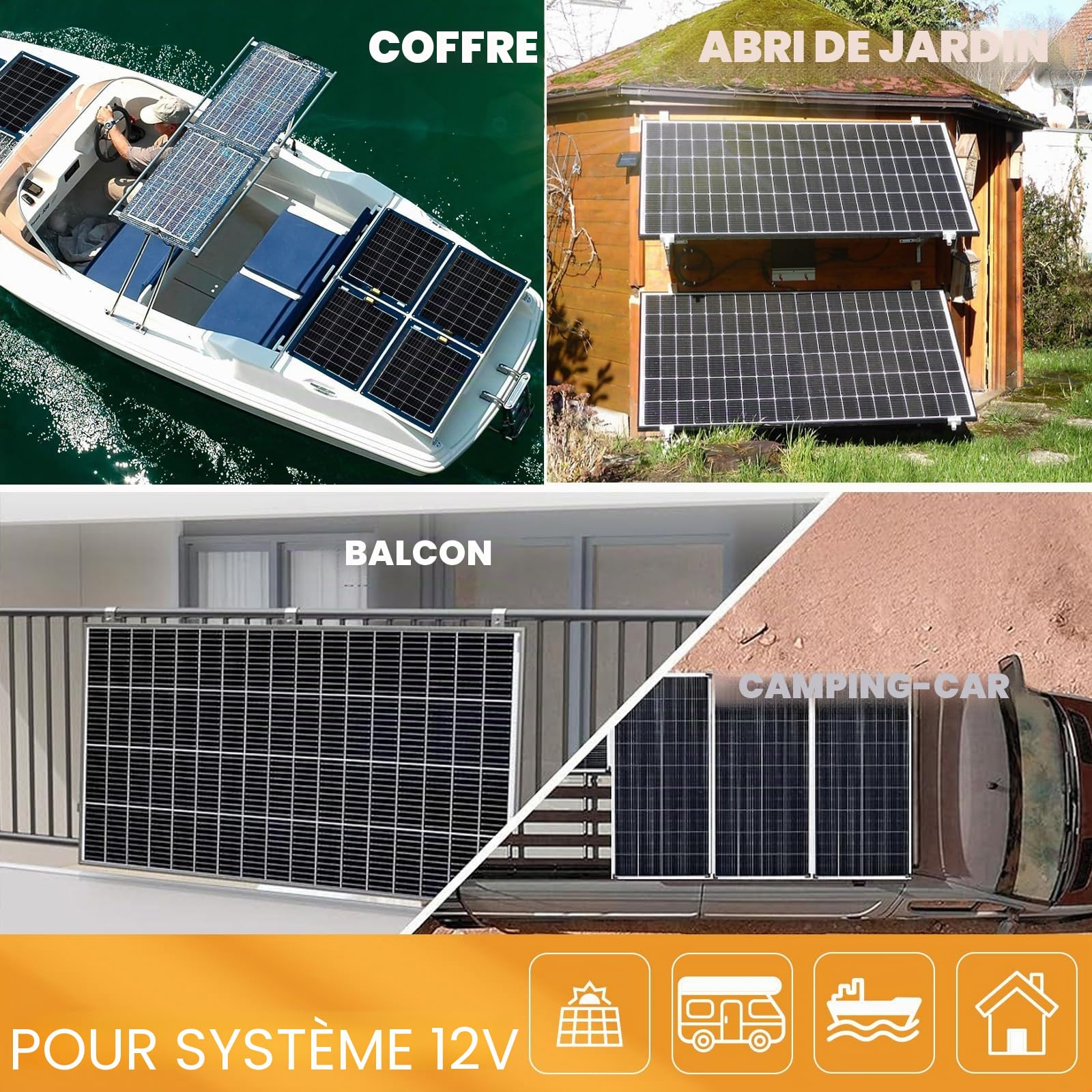 enjoy solar® Panneau Solaire Monocristallin 150W 12V, PERC 9BB – Idéal pour camping-car, installation balcon, abri de jardin, bateau