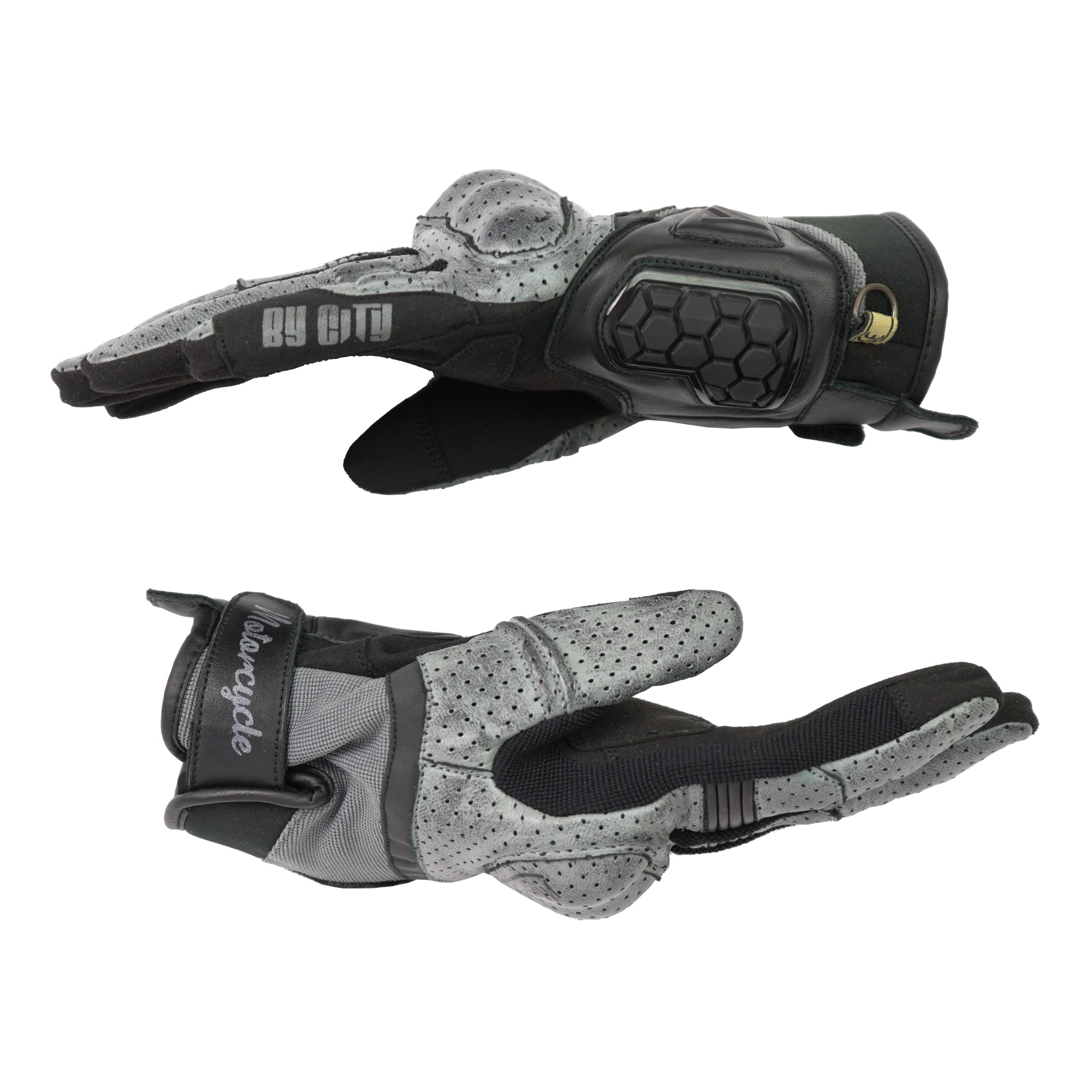 BY CITY | Guantes de Verano para Moto Tokio Man | Guantes de Piel Perforada | Protecciones Rígidas en Nudillos | Zonas Acolchadas | Refuerzo Antiabrasión en la Palma | Transpirables