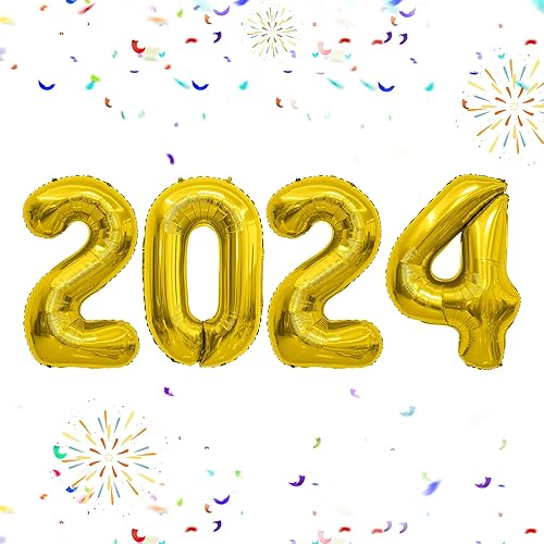2024 Balloons, 40 Inch Gold Foil 2024 Number Balloons, New Years Decorations, New Years Eve Party Supplies 2024, Happy New Year Decorations 2024, Class of 2024 Graduation Decorations