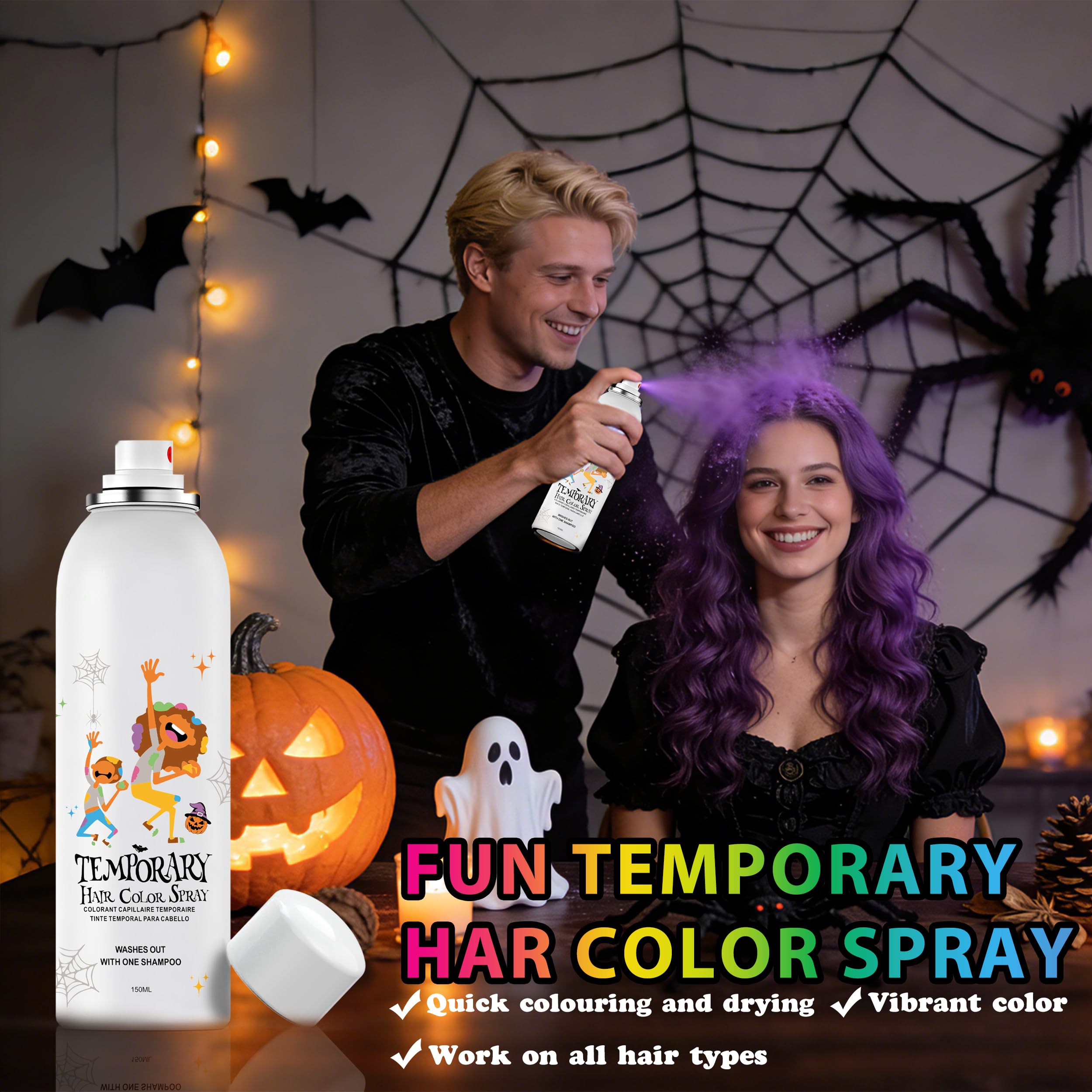 Lilla spray temporaneo per capelli per bambini, colore per capelli, istantaneo e lavabile, per ragazze, ragazzi, ragazzi, donne, uomini, per Halloween, cosplay, feste in costume, Natale, 150 ml