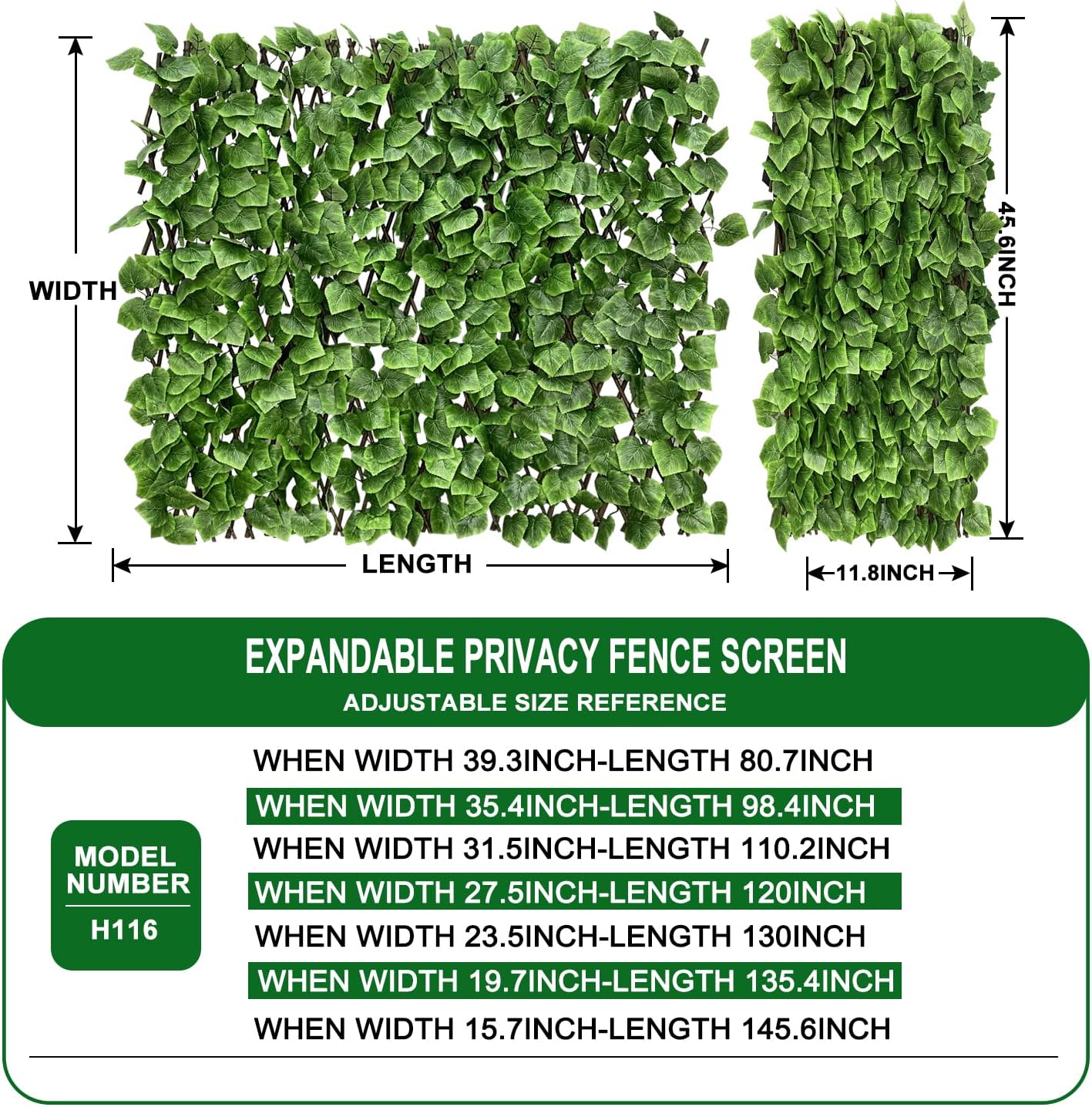 Expandable Fence Privacy Screen for Balcony Patio Outdoor,Decorative Faux Ivy Fencing Panel,Artificial Hedges (Single Sided Leaves)…2 1 Green