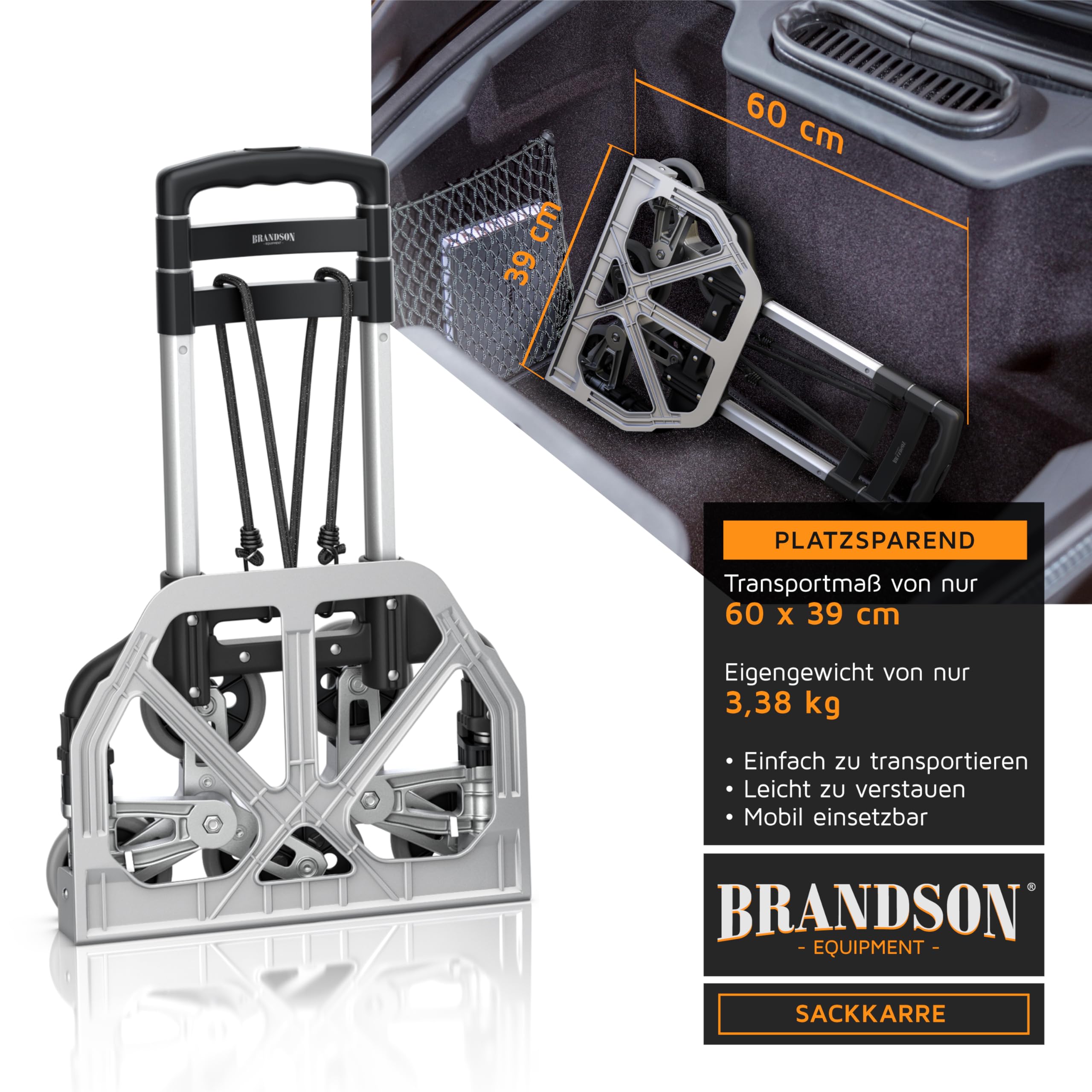 Brandson - Sackkarre Treppensteiger klappbar – 6 Räder – bis 75 kg – Transportkarre für Umzug Getränkekisten – leicht und stabil aus Aluminium
