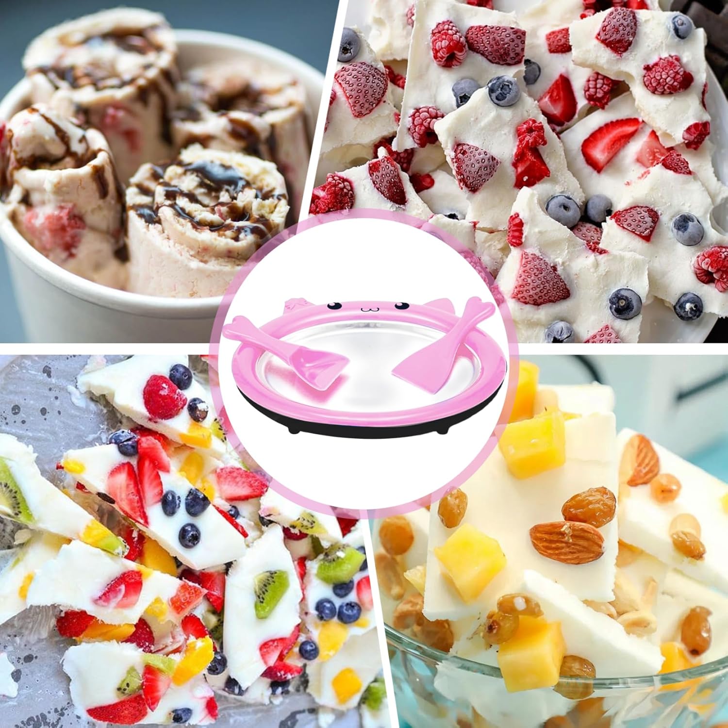 Rolled Ice Cream Maker DIY Rolled Ice Cream Machine Homemade Ice Cream Roll Maker Frozen Yogurt Maker Instant Cold Plate for Making Soft Serve Slushies Sorbet ＆ Gelatod 1, Style 1