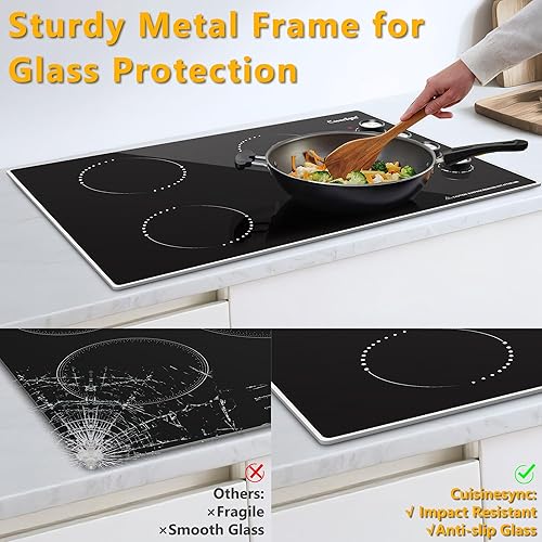 Miniatura 5 de Placa de cocción de inducción de 30 pulgadas, 4 quemadores con 9 niveles de potencia, control de perilla, apagado automático y advertencia de calor