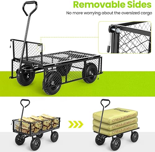 Miniatura 2 de Homdox Steel Garden Cart 660 lbs Capacity Heavy Duty Garden Wagons,with Removable Steel Mesh Sides to Convert into Flatbed,Utility Metal Wagon w