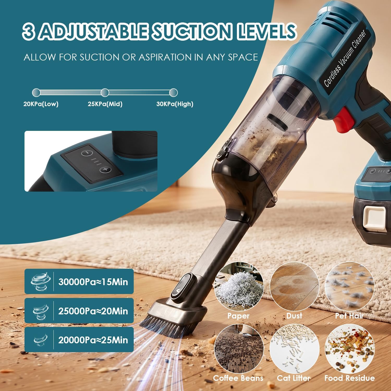 DTEZTECH Cordless Vacuum Cleaner for Makita 18V Battery, Electric Handheld Vacuum Cleaner with 105AW Powerful Suction, Portable Vacuum Cleaner for Floor, Carpet, Car, Home (Battery Not Included)