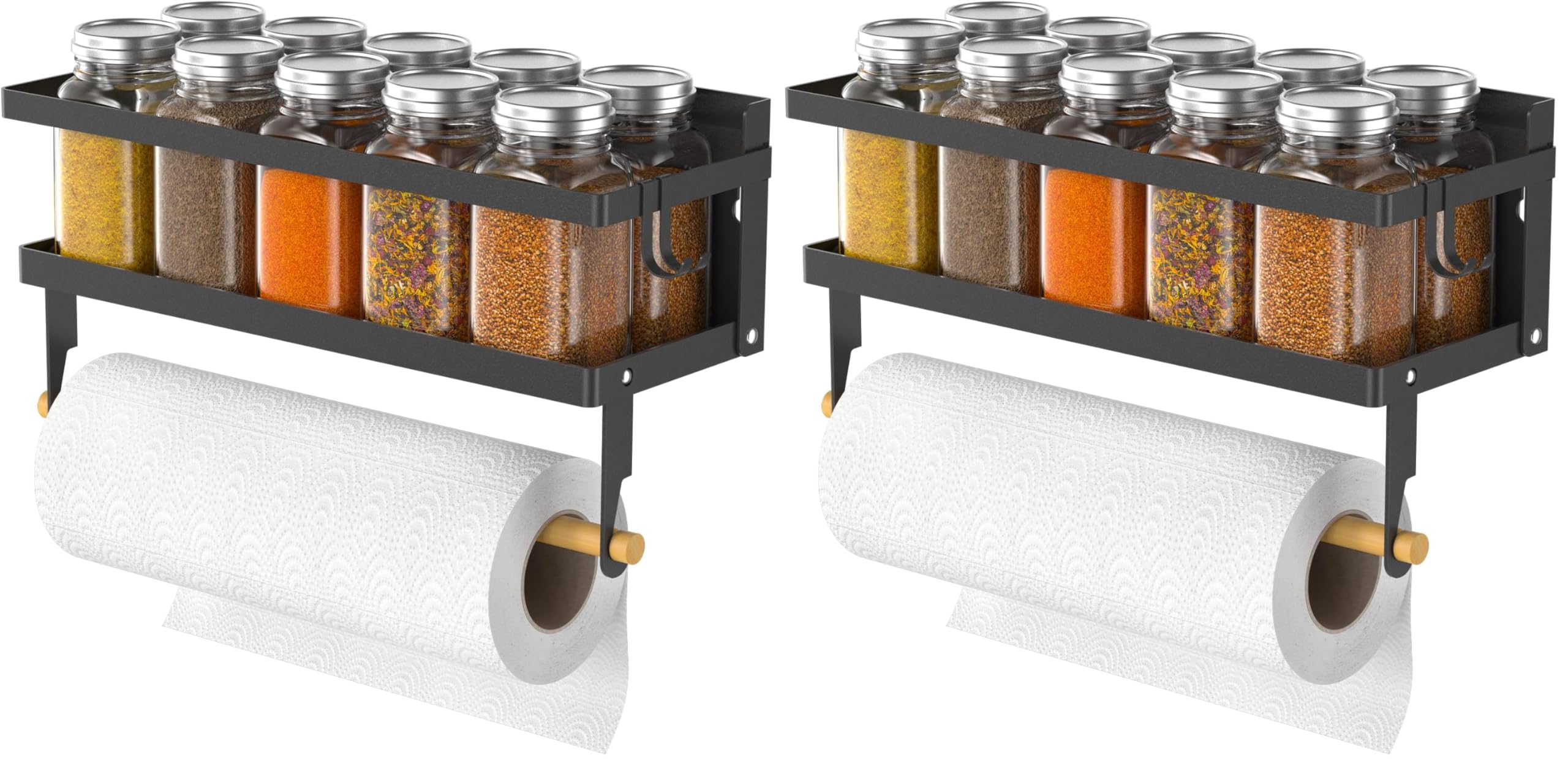 Gewürzregal Magnetische Regal, Faltbare Kühlschrank Magnetische Gewürzhalter, Wandmontierter Gewürzorganisator Hängende Gewürzständer mit Papierhandtuchhalter Roll&Haken (Packung mit 2)
