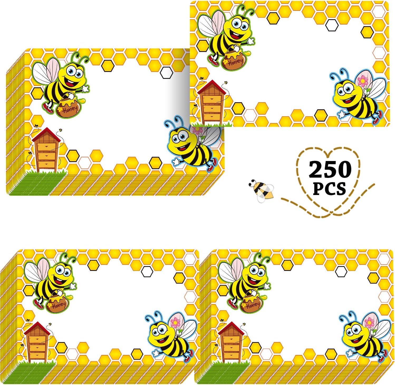 Outus 250 Pieces Bee Name Tags Stickers Bulletin Board Classroom Decoration Stickers Adhesive Bee Name Tag Labels for School Classroom Birthday Baby Shower Theme Party Supplies