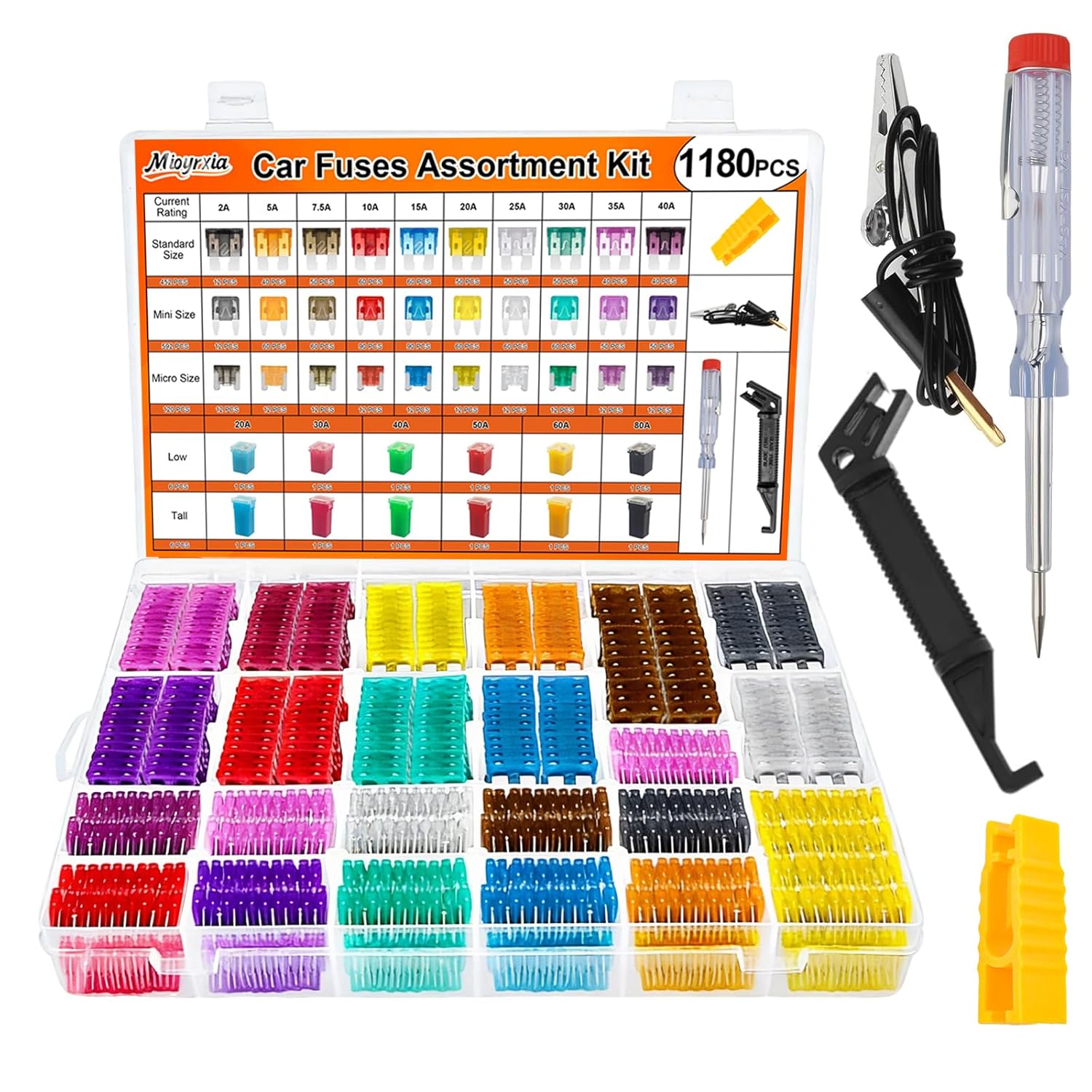 Car Fuse Assortment Kit - 1180Pcs Standard Blade Fuses with Fuse Puller, 2A 5A 7.5A 10A 15A 20A 25A 30A 35A 40A AMP Automotive Fuse Set for Car Truck SUV Motorcycle Boat, 32V DC Replacement Fuses