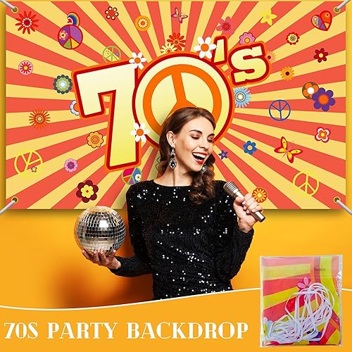 Miniatura 3 de Remerry Telón de fondo de fiesta de discoteca de los años 70, decoraciones de fiesta de los años 70, decoraciones de fiesta hippie Groovy, letrero