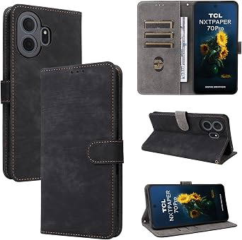 Flip Wallet Case for TCL Nxtpaper 70 Pro, Magnetic Case with RFID Blocking Card Slots Kickstand Protective Phone Cover, Black