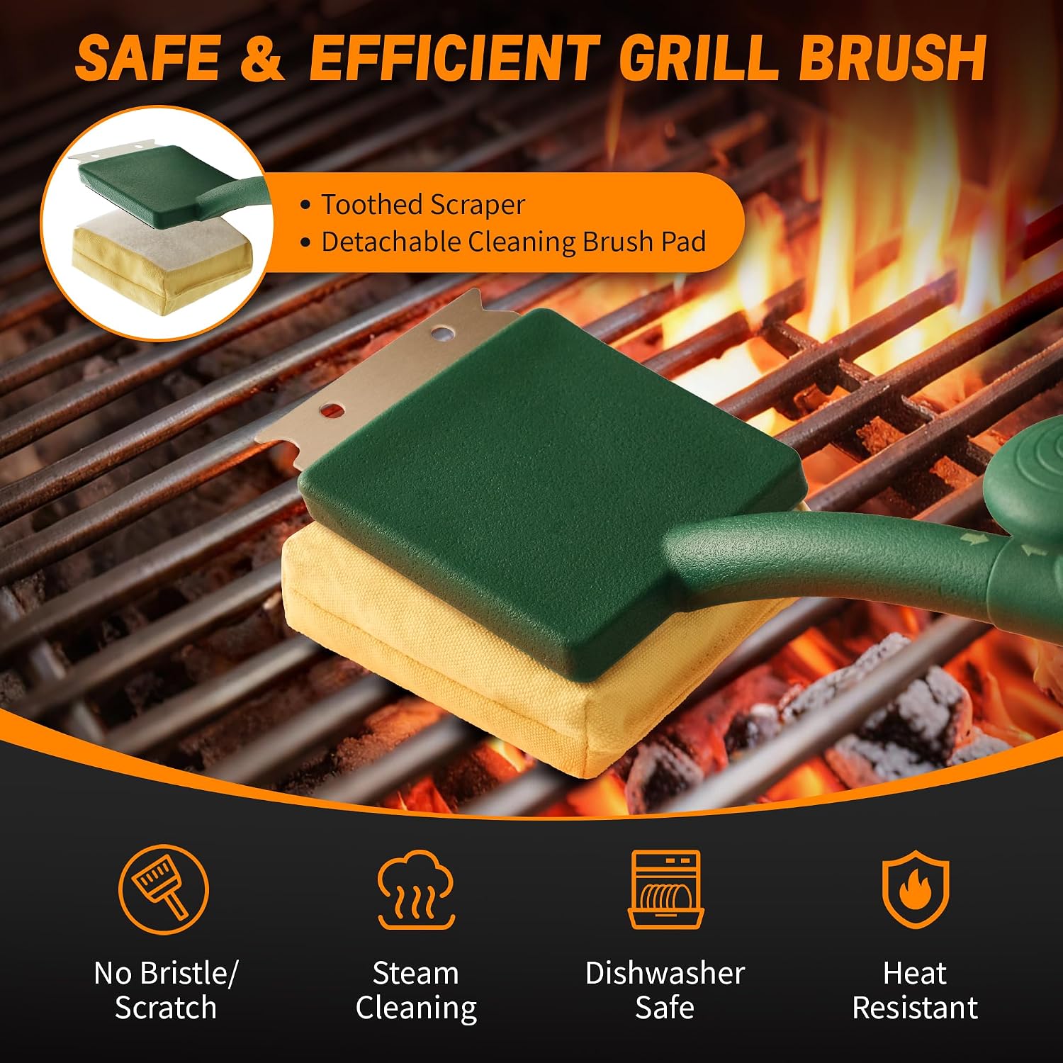 Grill Cleaning Brush (No Handle), Free/Safe Cleaning Head, Safe Replacement Cleaning Pad for Cast Iron/Stainless Steel Grates image 3