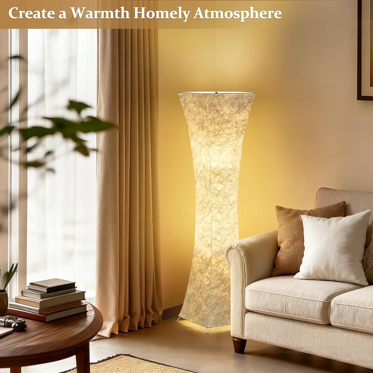 GyroVu Floor Lamp for Living Room, 47“ Adjustable Color Temperature Standing Corner Floor Lamps, Modern Column Floor Light with White Fabric Shade for Bedroom, Home Office, Kids Room, 2 Bulbs Include