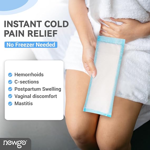 NEWGO Disposable Instant Perineal Cold Packs for Postpartum, 12 Pack