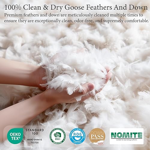 Miniatura 4 de SANSWAN Juego de 2 almohadas de plumas de ganso tamaño King, hipoalergénicas, 100% algodón, colección de hotel, almohada de lujo suave rodeada de