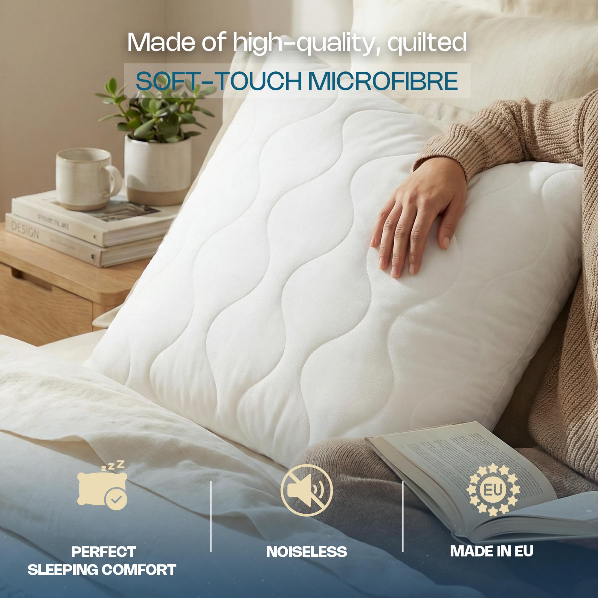 SuperKissen24. Set di 2 Cuscini Letto in Microfibra 80x80 cm con Imbottitura in Poliestere - Anallergico - Cuscino per Divano, per Salotto - Good Sleep Bianco