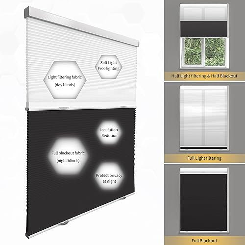 Miniatura 5 de Boolegon - Persianas celulares sin cordones Day Night BlackoutFiltro de luz, 2 persianas en 1 de panal de abeja, de arriba hacia abajo, abajo y