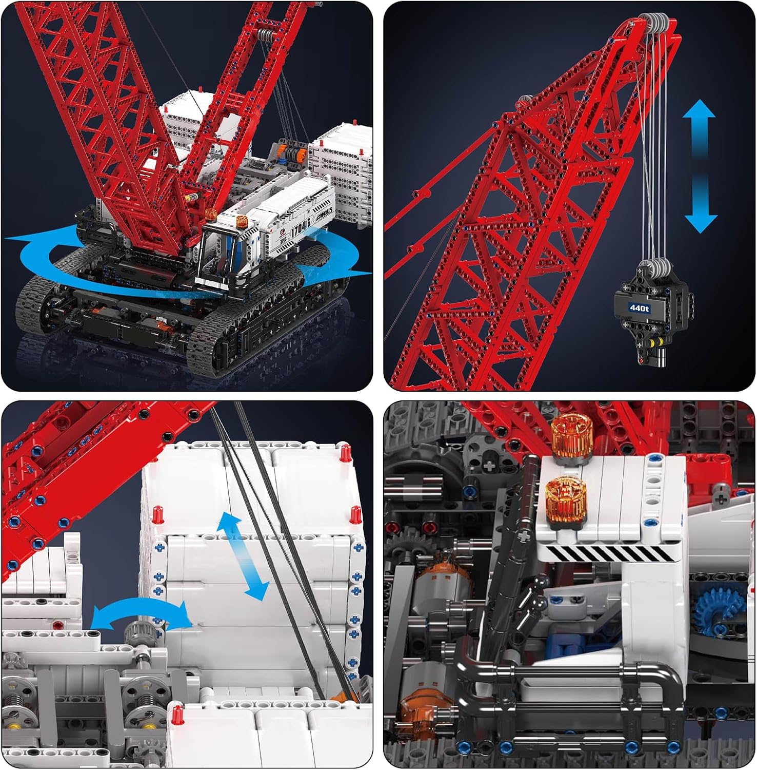 Mould King 17046 High-tech Crawler Crane MOC Truck with 5 Motor, APP Technology Remote Controlled 16000 Grid Boom Crawler Crane Construction Clamp Blocks Kit of 4494 Parts