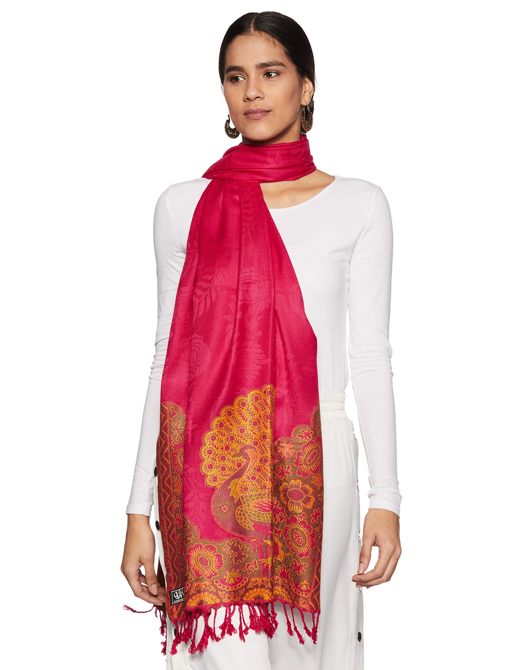 Indo Essence Women's Embroidered Stole (Pink_Free Size_SS7003)