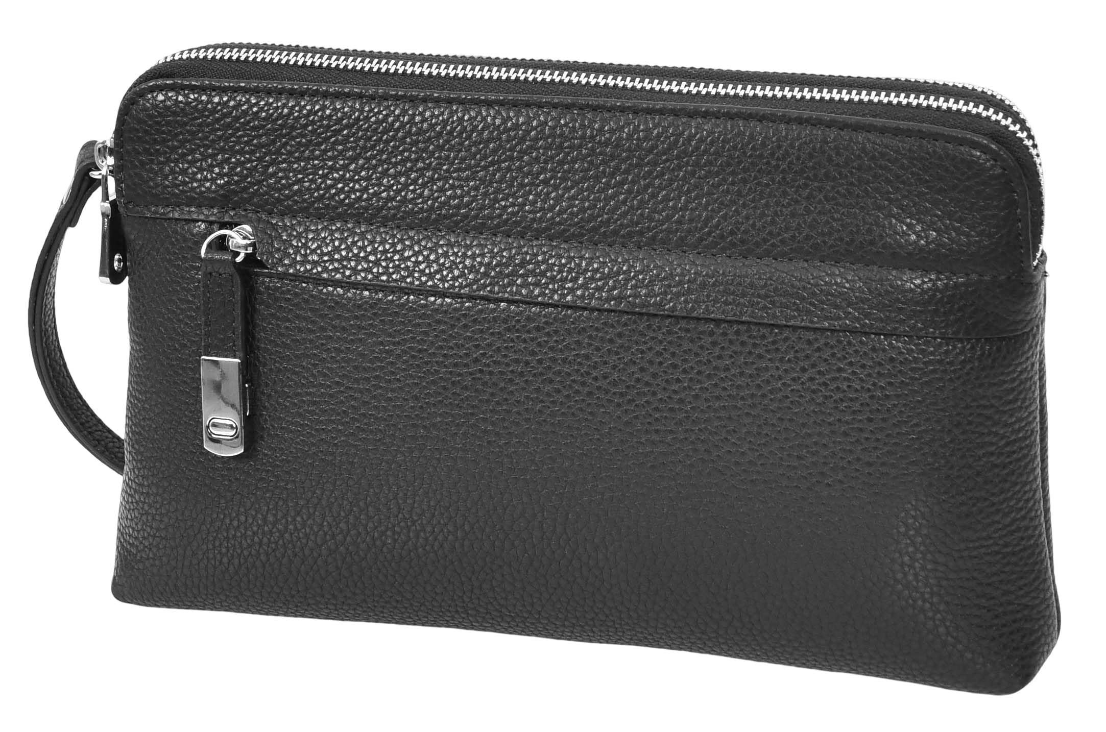 HLG6077 - Bolso organizador de muñeca de piel auténtica para hombre, color negro, Black, Small
