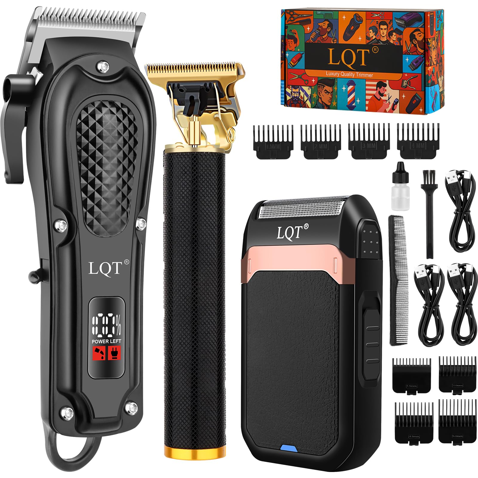 Haarschneidemaschine Set Herren - 5-in-1 schnurloser Haarschneider mit LED-Bildschirm, verstellbarem Bart- & Schnurrbart-Trimmer, selbstschärfende Klingen, leise Haarschnittmaschine, bestes Geschenk