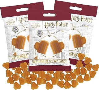 Butter Beer Chewy, Butterscotch Flavored Classic Movie Inspired Candy, Small Packages for Gift Giving, Pack of 3 (Gummies)