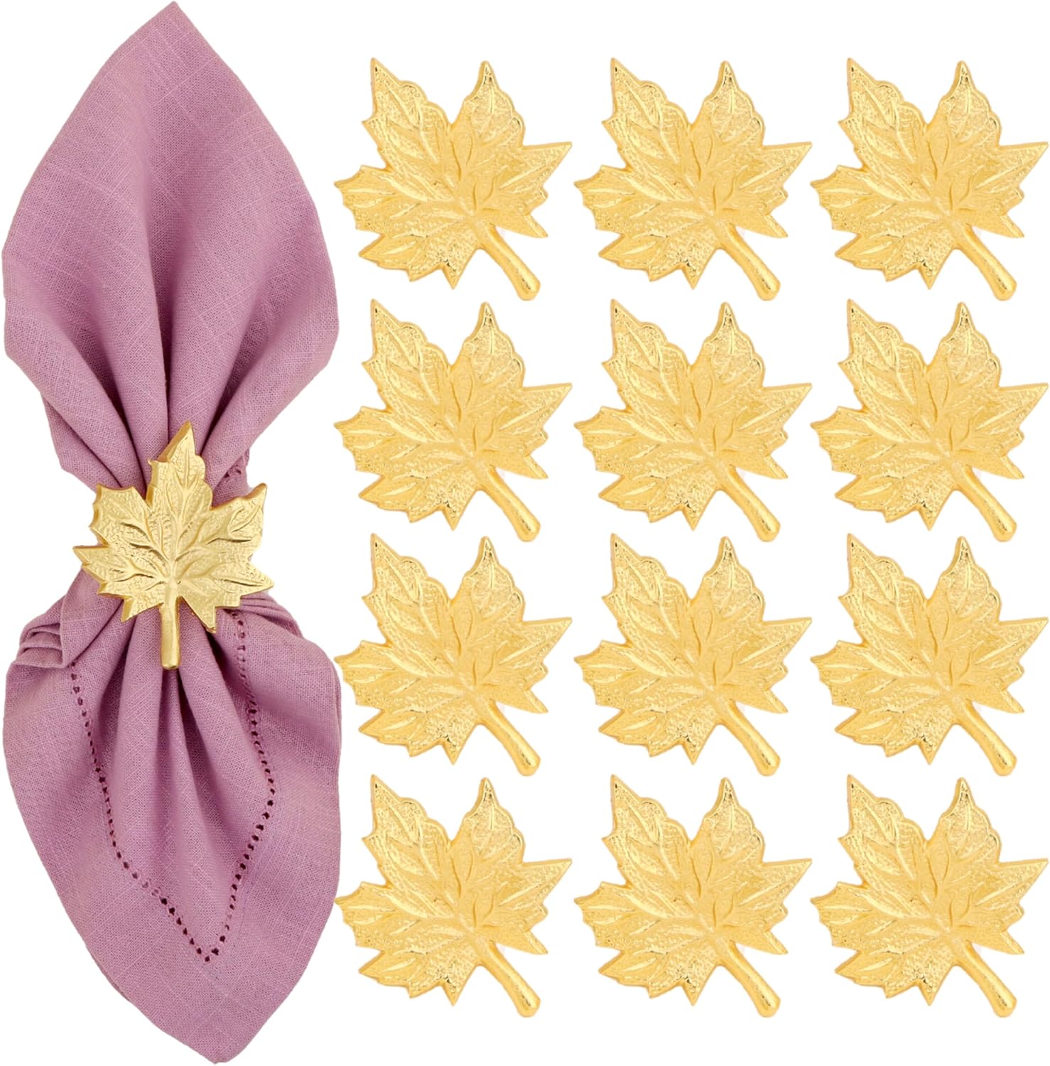 CLEENTABLE Maple Leaf Aluminum Napkin Rings, 12-Pack, Gold