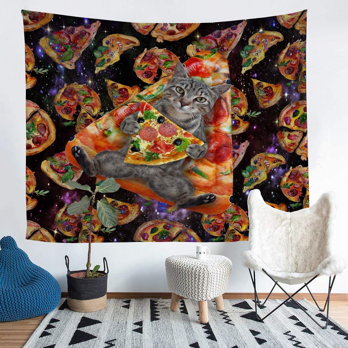 Kids Pet Cat Pattern Tapestry Wall Hanging Teens Cute Kitten Youth Pizza Decor Tapestry for Boys Girls Galaxy Wall Tapestry Glitter 3D Cat Animal Wall Art for Bedroom Living Room,Large 58x79 Inch