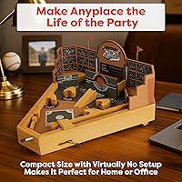 Vista 4 de HEY! PLAY! 12-HY2070 - Juego de habilidades de mesa de pinball de béisbol, juguete de escritorio clásico en miniatura de madera retro