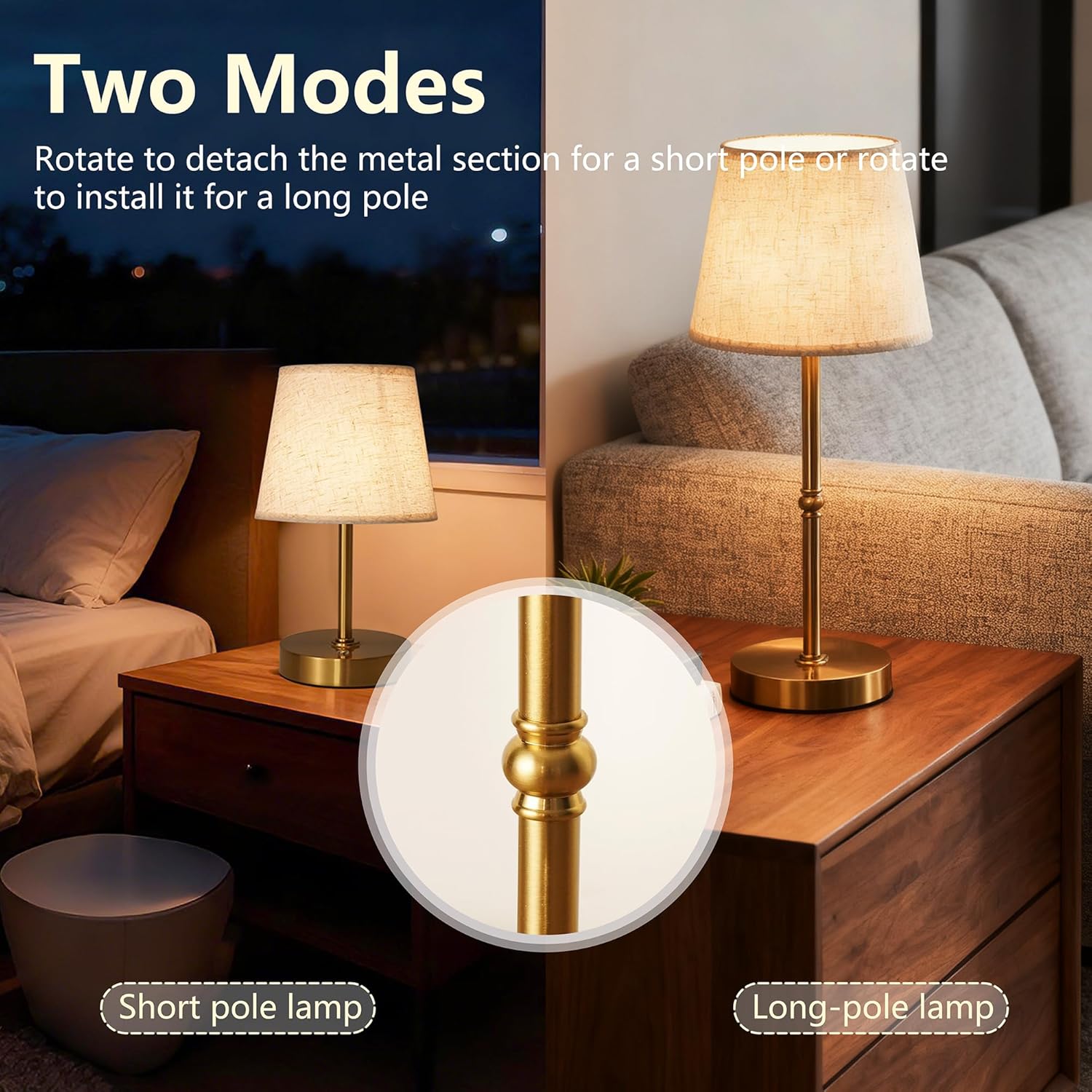 2-Pack Cordless LED Table Lamp, 6000mAh Rechargeable Battery Operated Desk Lamp, 3-Level Dimming Metal Portable Nightlight for Restaurant, Bedroom, Bar, Patio, Gold