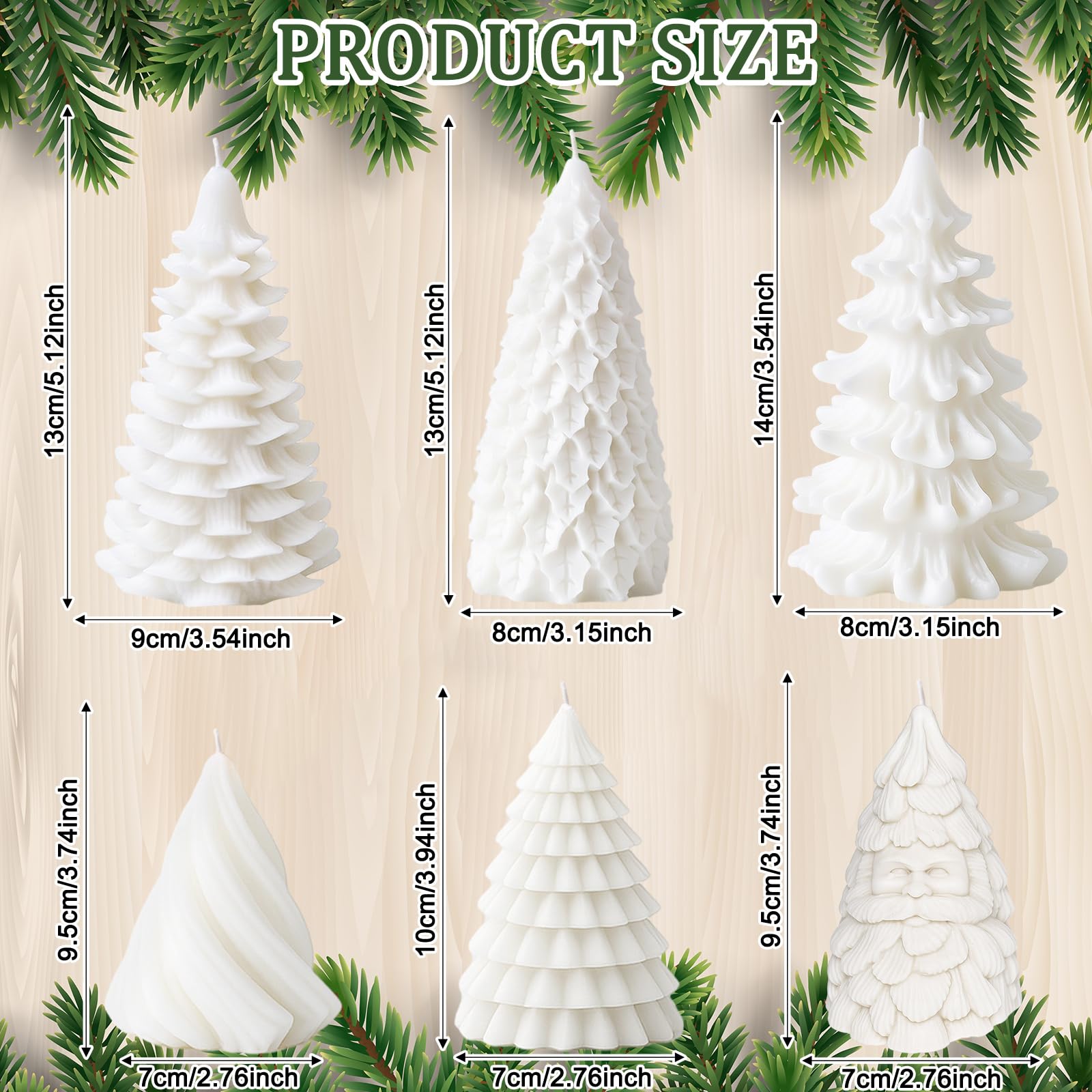 MTLEE Lot de 6 bougies de Noël parfumées au soja pour sapin de Noël - Décoration d'intérieur - Bougie en cire faite à la main pour chambre à coucher, salle de bain, fête