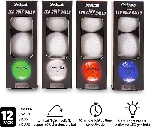 Miniatura 3 de GoSports Paquete de 12 pelotas de golf con luz LED, activadas por impacto con temporizador de 10 minutos