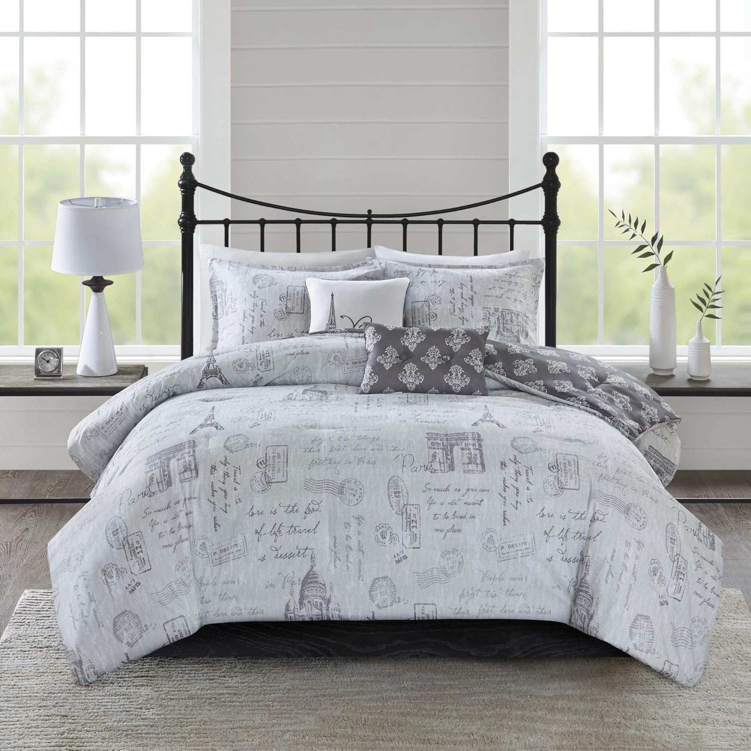 Exclusive Special 510 DESIGN Marseille 5-Piece Reversible Paris Printed Comforter Set Gray/Charcoal Full/Queen Black Friday 🔥 510 DESIGN Marseille 5-Piece Reversible Paris Printed Comforter Set Gray/Charcoal Full/Queen
