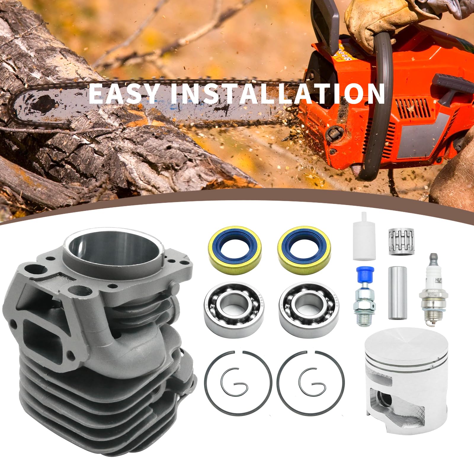 Hoypeyfiy 506 38 61-71 51 mm Kit cylindre piston roulements, remplacement pour modèles de tronçonneuse à béton Husqvarna K760 K750, avec bougie d'allumage, roulements et filtre à carburant