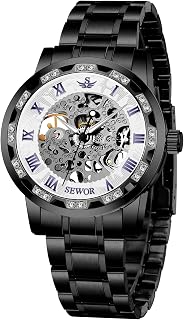 Watches, Men's Watches Mechanical Hand-Winding Skeleton Classic Business Fashion Stainless Steel Steampunk Dress Watch