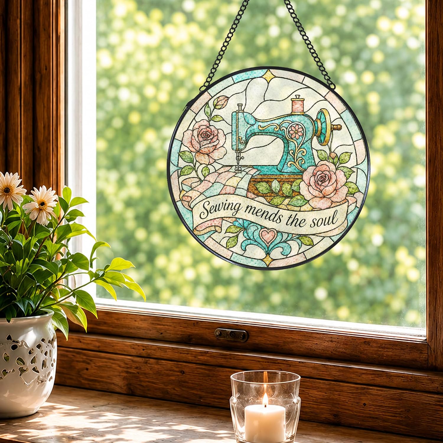 Sewing Quilting Stained Glass Suncatcher for Windows Hanging Gift