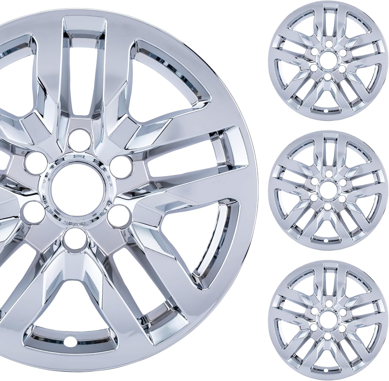 18" Chrome Wheel Skin Set Made for Chevrolet Silverado 1500 LT (2019-2022), Tahoe LS/LT (2021-2024), Suburban LS (2021-2024) | Durable ABS Plastic Cover Hubcap | Fits Directly Over OEM Wheel