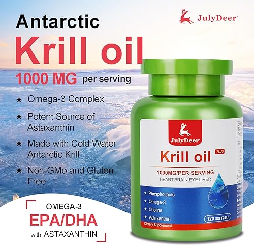 Miniatura 3 de Aceite de krill 1000 mg con omega-3 EPA, DHA, astaxantina y fosfolípidos 120 cápsulas blandas, krill antártico sin regusto a pescado para