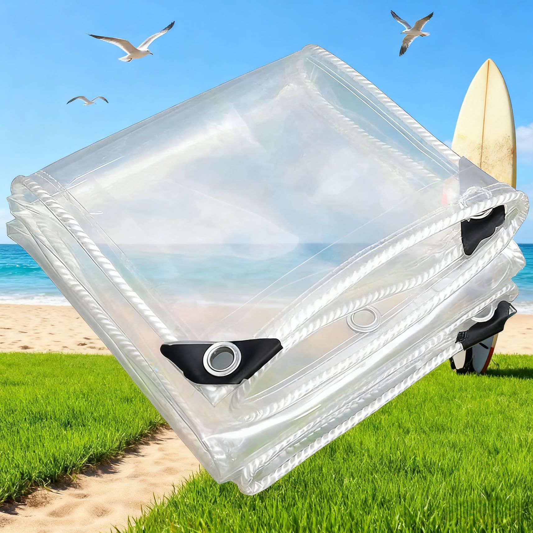 Toldo impermeable transparente resistente al desgarro y lona con ojales 146 x 186 cm