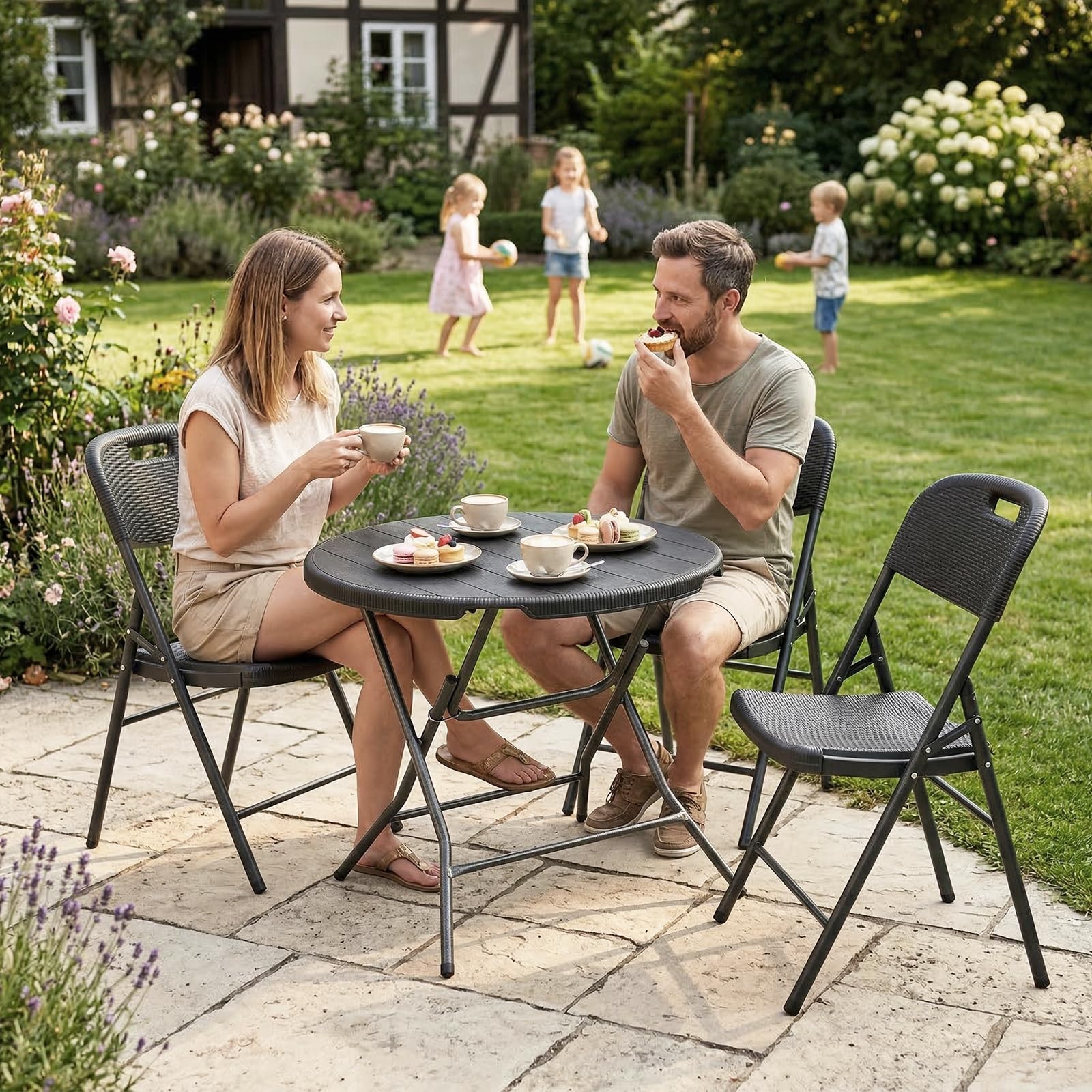 Sekey Klappstuhl 2er Set, Gartenstuhl Klappbar bis 150KG, Campingstuhl Wasserdicht aus Metall & Kunststoff, Schwarz
