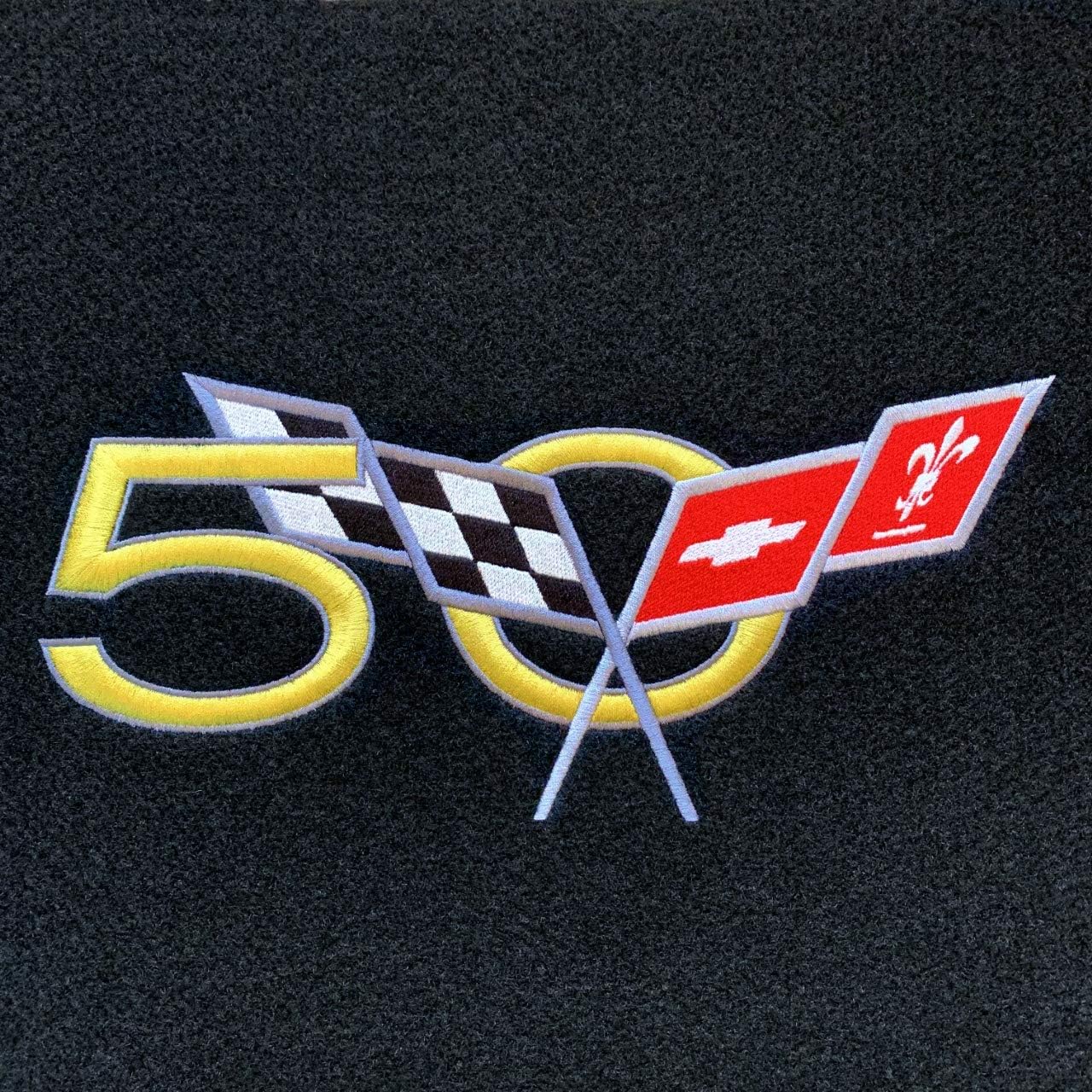 C5 Corvette 50th Trunk Compartment Divider Partition with 50th Cross Flag Embroidered Emblem Fits: 2003 ZO6 and Convertible Corvettes