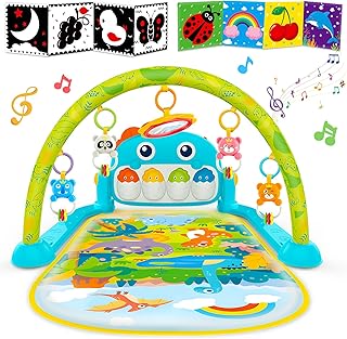 Lypsochaat Dinosaur Baby Play Gym Mats Tummy Time Toys, Blac