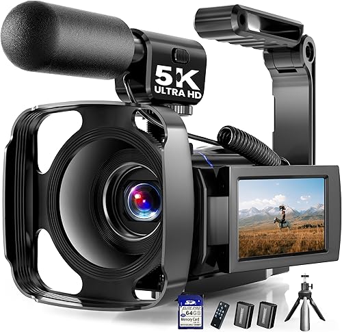 5K Video Camera Camcorder, UHD 64MP Vlogging Camera for YouTube Digital Camera with IR Night Vision, 3" 270° Rotatable Touch Screen, 16X Negro